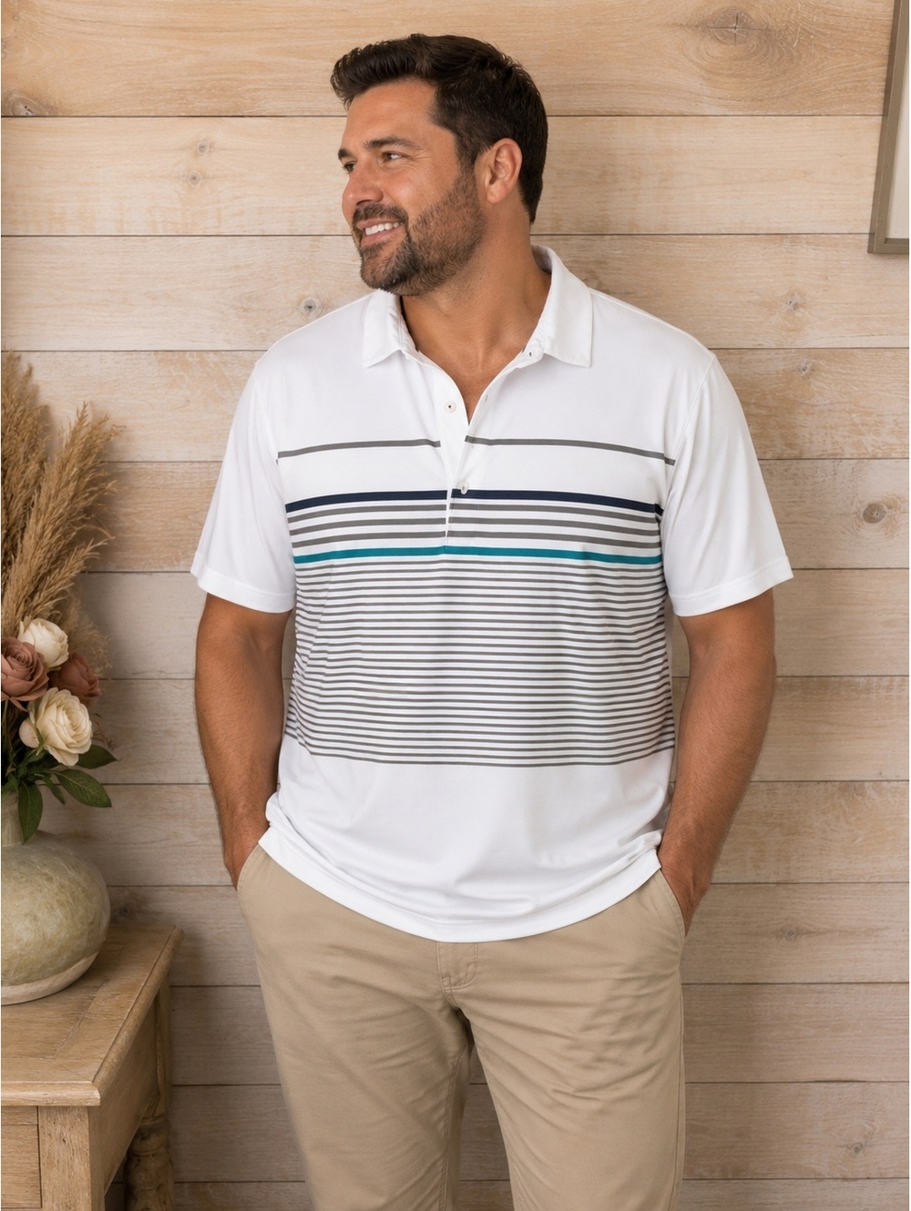 Maelreg Performance Polo Shirt Men's XL White with Striped Design NWT